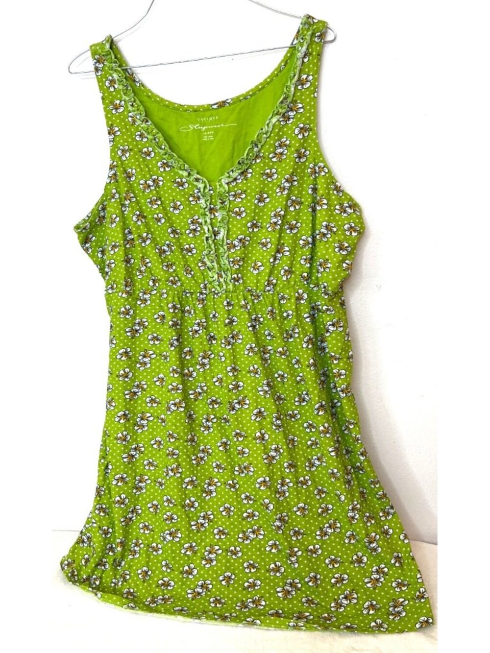 Cacique Sleepwear 18/20 Nightgown Lime Green Ditzy floral polka dot mixed print
